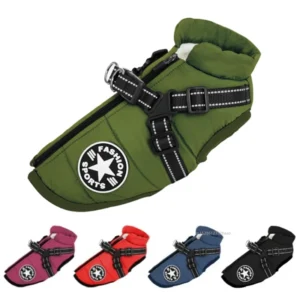Winter Warm Pet Dog Jacket with Harness Waterproof